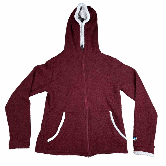 KUHL Hoodie Sherpa Jacket Full Zip Alfpaca Fleece Maroon Women’s Sz Small - Picture 1 of 9